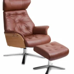 Air fåtölj & fotpall med pikering – läder Western cognac