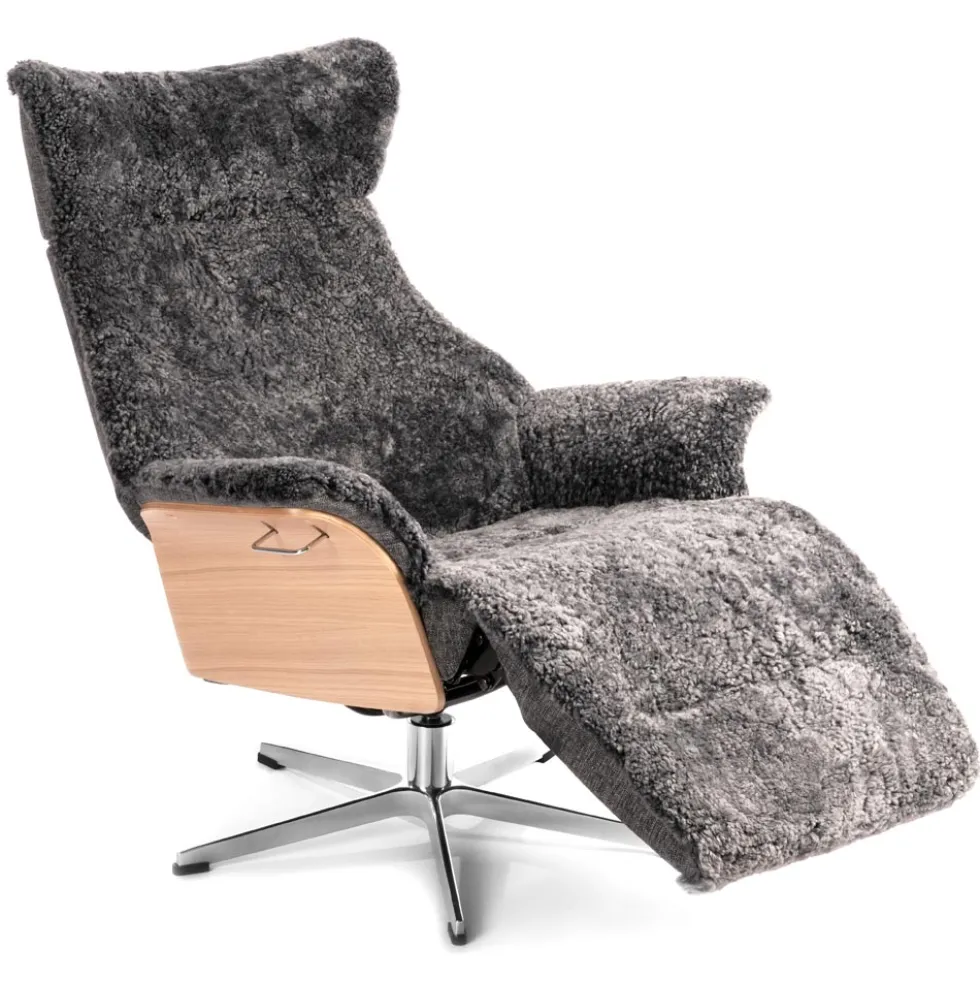 Air fåtölj med fotstöd – fårskinn charcoal/ ek