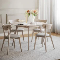 Ami stol vitpigmenterad ek /grå-beige tyg