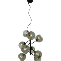 Atom taklampa 9-arm svart/rök