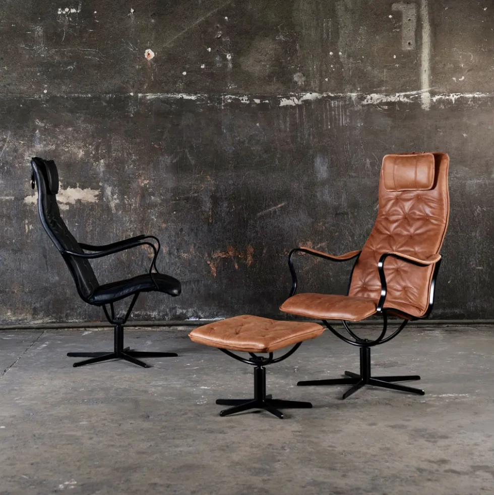 Chic fåtölj inkl. pall – läder vintage cognac