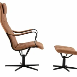 Chic fåtölj inkl. pall – läder vintage cognac