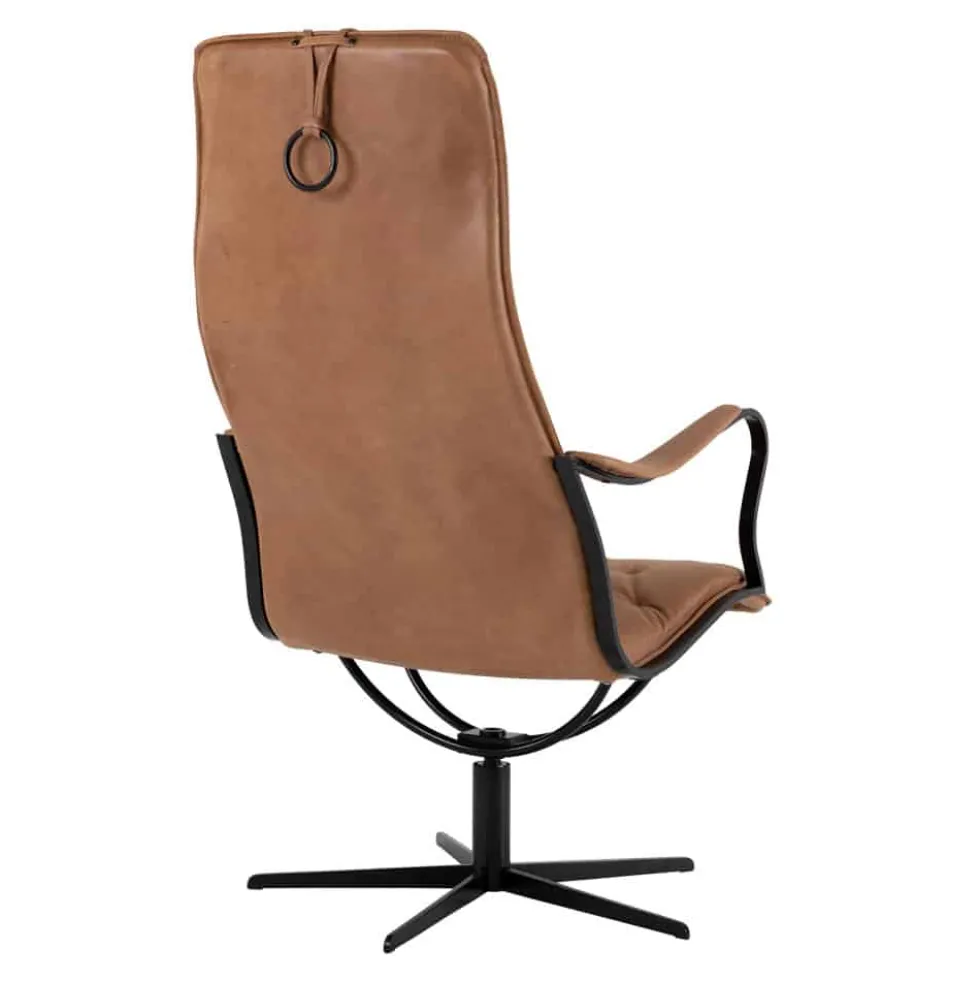 Chic fåtölj inkl. pall – läder vintage cognac