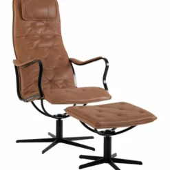 Chic fåtölj inkl. pall – läder vintage cognac
