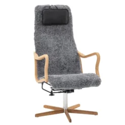 Chic fåtölj trä – fårskinn grey