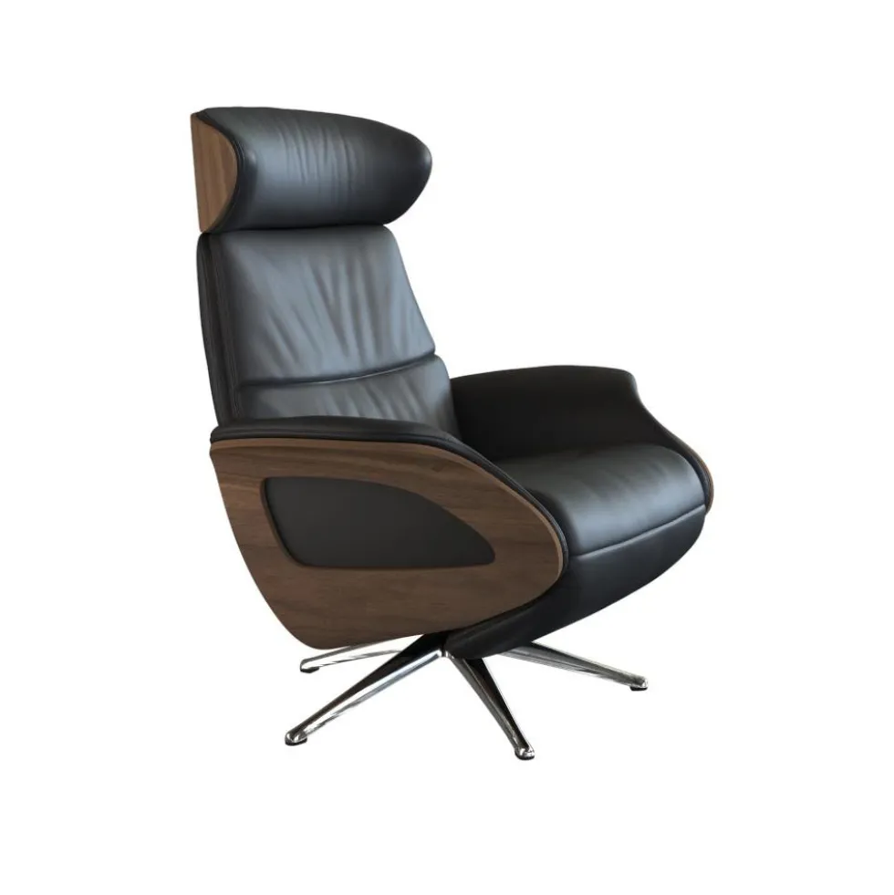Clement reclinerfåtölj – läder savoy black/ valnöt/ krom