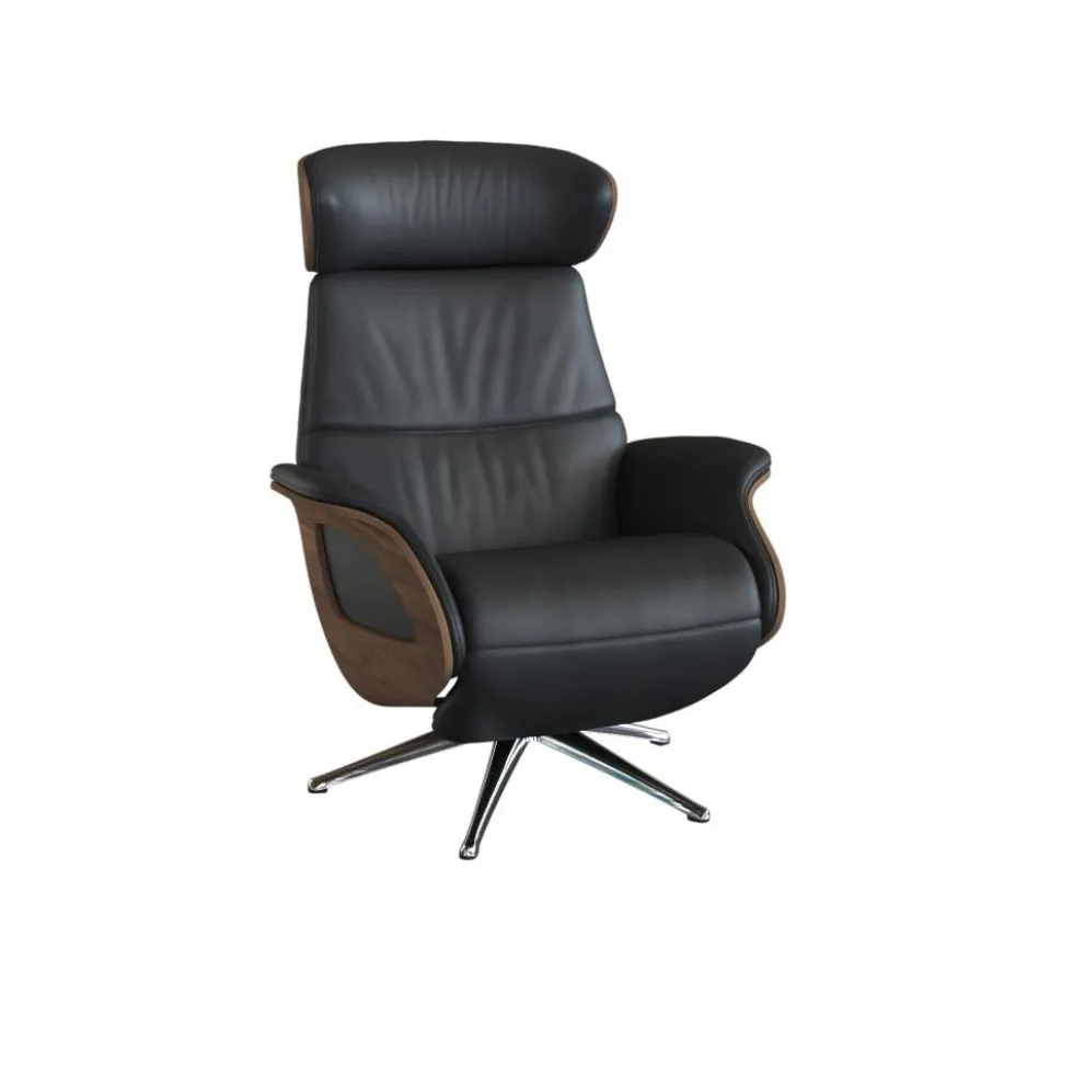 Clement reclinerfåtölj – läder savoy black/ valnöt/ krom