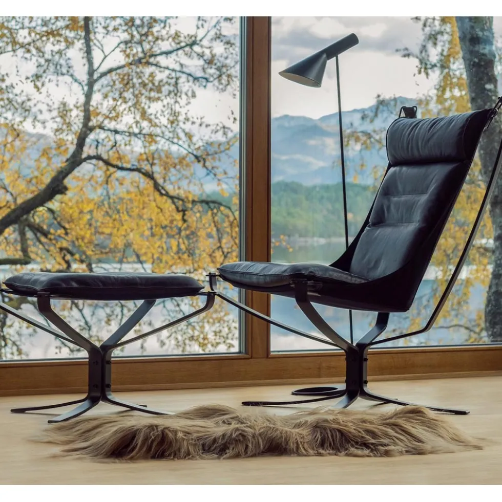 Falcon Phoenix fåtölj hög & pall – läder prescott black ink