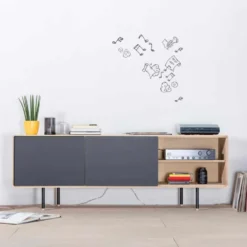 Fina sideboard 180cm – vitoljad ek/svart linoleum
