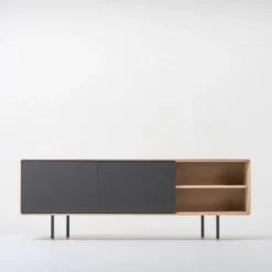 Fina sideboard 180cm – vitoljad ek/svart linoleum
