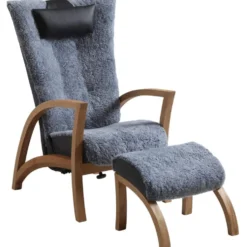 Focus fåtölj inkl. pall – fårskinn grey/ ek