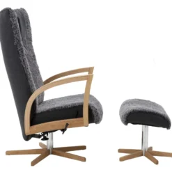 Focus snurrfåtölj inkl. pall – fårskinn scandinavian grey/ ek