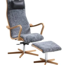 Furiren fåtölj inkl. pall – fårskinn scandinavian grey/ ek