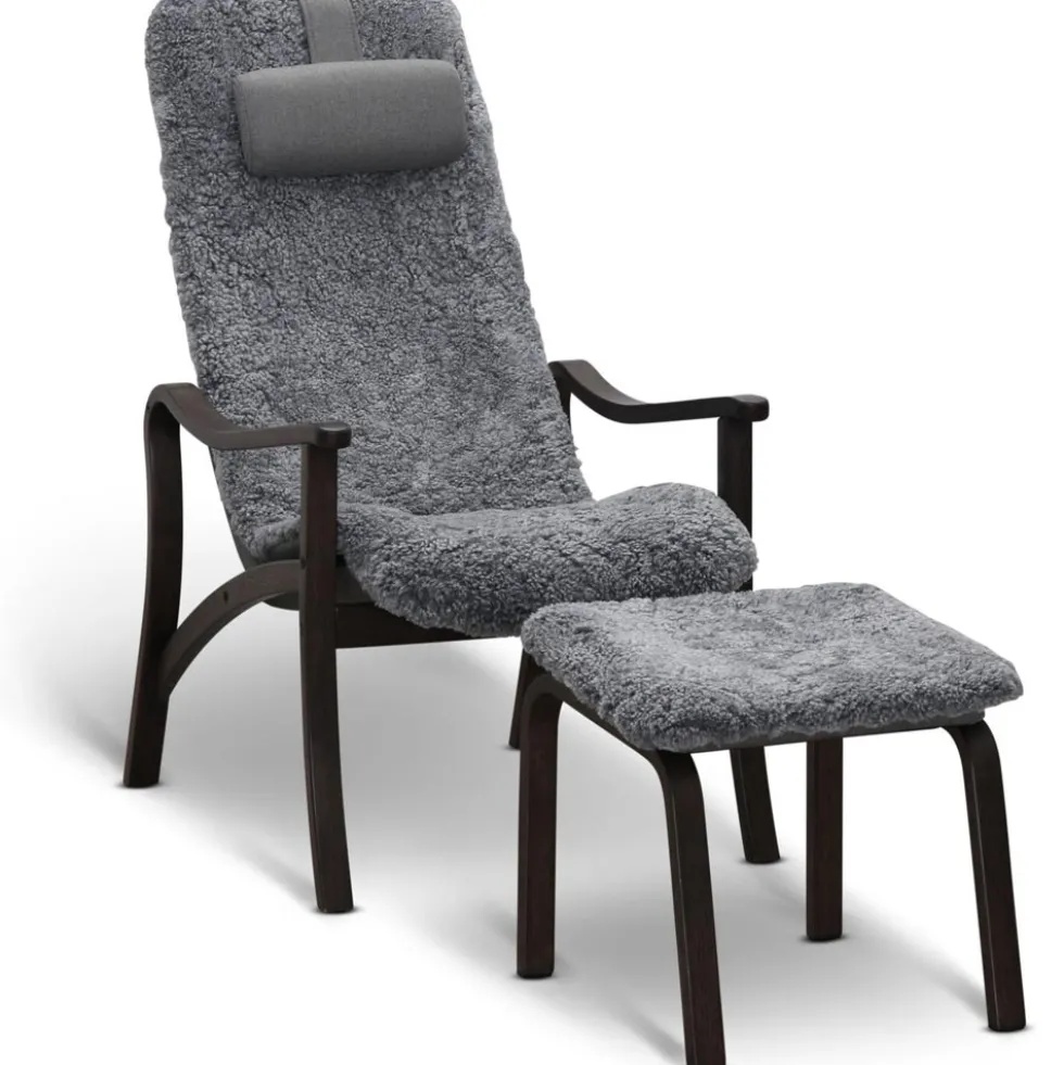 Gotland fåtölj inkl. fotpall – fårskinn charcoal grey silver/ rökt