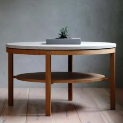 Hejnum soffbord ek/ kalksten runt 90cm