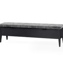 Klinte bänk 160 svartlack/ äkta fårskinn