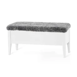 Klinte bänk 90 vitlack/ äkta fårskinn