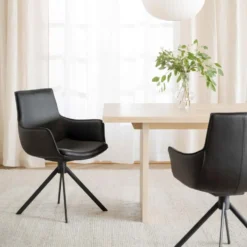 Lowell karmstol svart skinn
