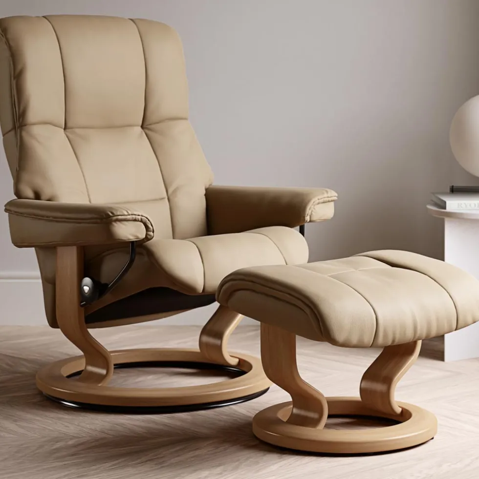 Stressless Mayfair fåtölj inkl. pall – läder paloma sand/ ekbets