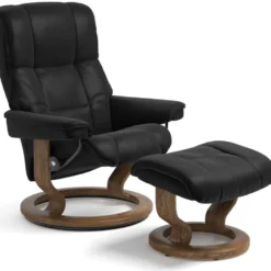 Stressless Mayfair fåtölj inkl. pall – läder paloma svart/ teakbets