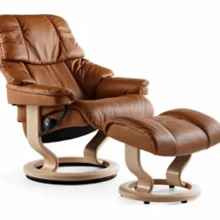 Stressless Reno fåtölj M & pall – läder paloma copper