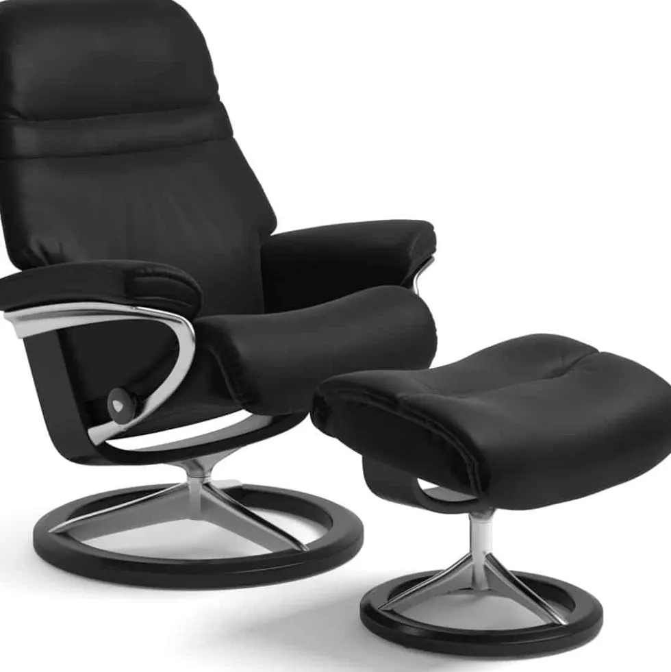 Stressless Sunrise M & pall – läder batick svart