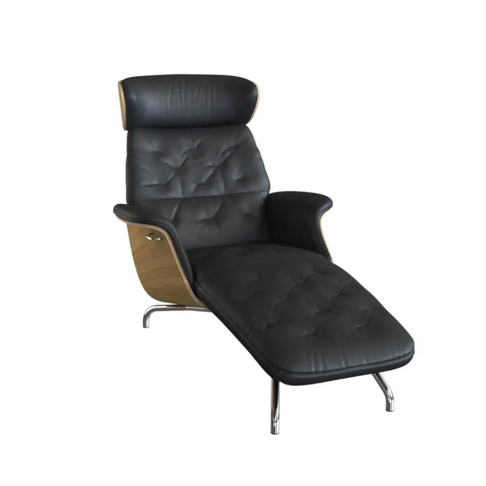 Volden chaiselong – läder savoy black/ ek/ krom