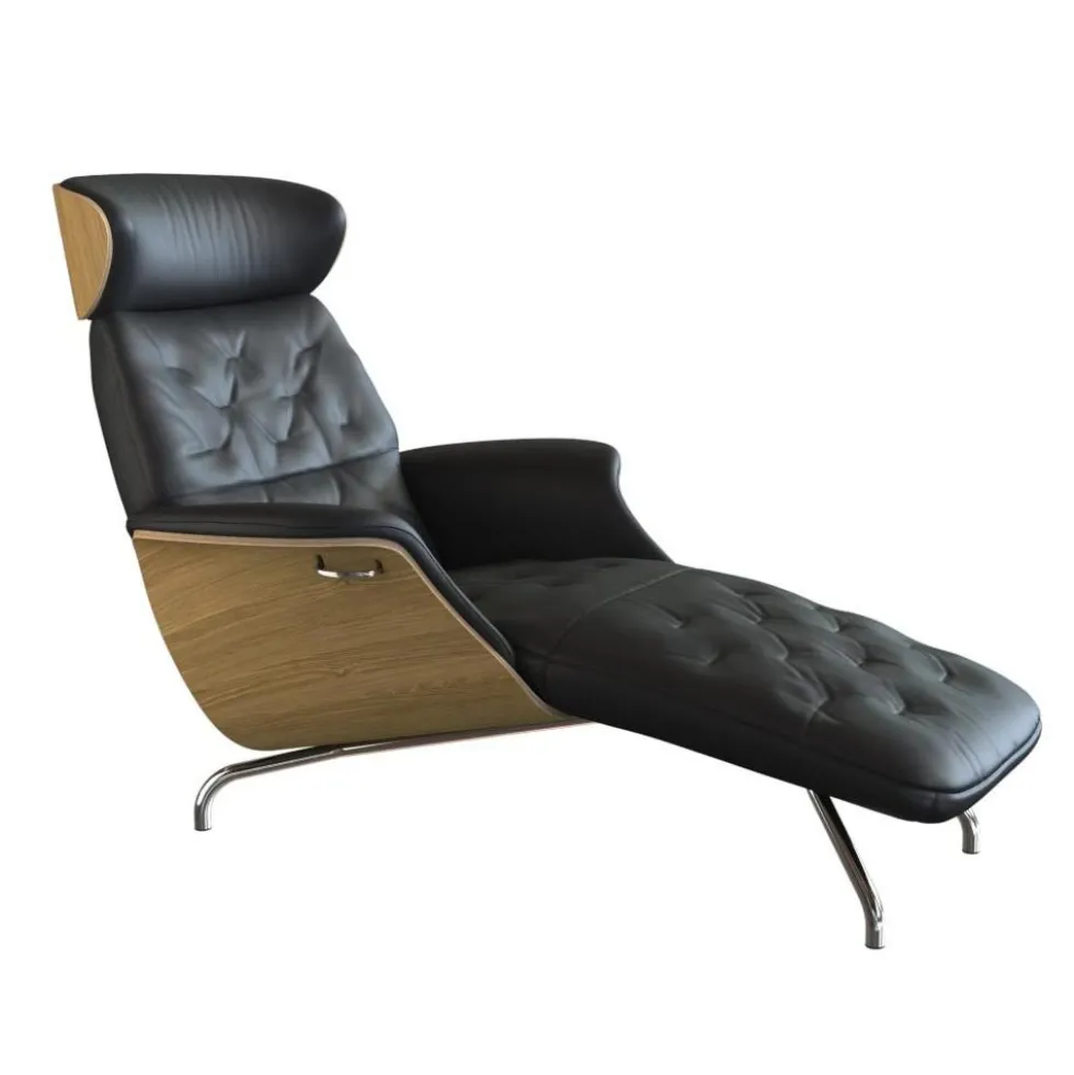 Volden chaiselong – läder savoy black/ ek/ krom