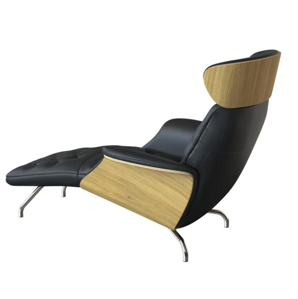 Volden chaiselong – läder savoy black/ ek/ krom