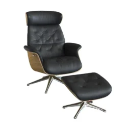 Volden fåtölj & pall – läder savoy black/ ek/ krom