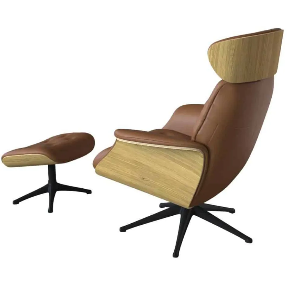 Volden fåtölj & pall – läder savoy cognac brown/ ek/ svart