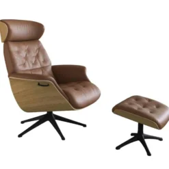 Volden fåtölj & pall – läder savoy cognac brown/ ek/ svart