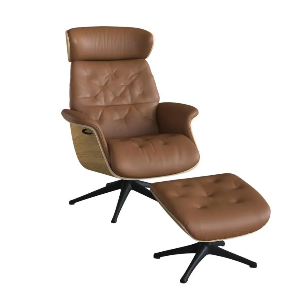 Volden fåtölj & pall – läder savoy cognac brown/ ek/ svart